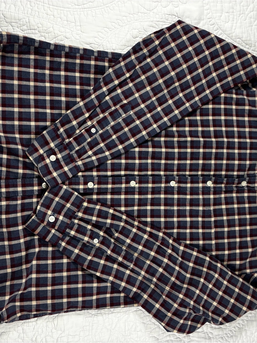J. Crew Men's Navy, Red and Cream Plaid Button-Down Shirt